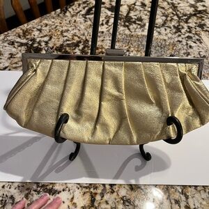 Vintage Handbag Gold Clutch leather lined with Chain